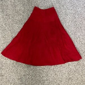 Red suede leather midi skirt
